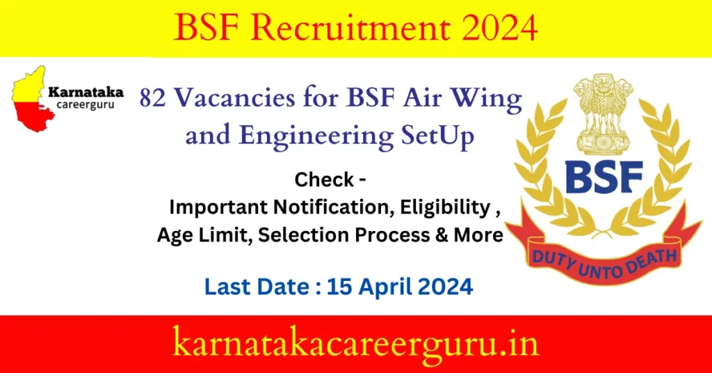 BSF Air Wing and Engineering SetUp Recruitment 2024 : Apply online  for 82 Posts