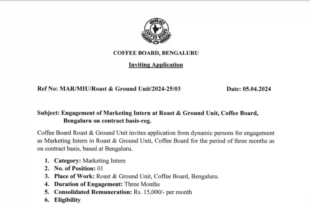 Coffee Board Recruitment : Marketing Intern Post